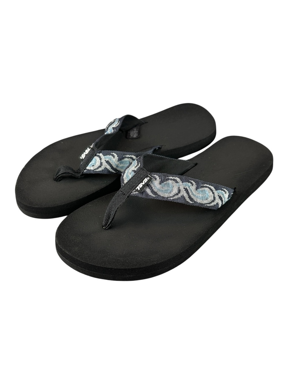 Teva Women's Thong Flip Flop Sandals Size 9 Black Patterned Straps Comfort